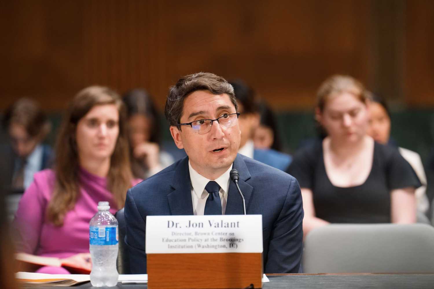 Jon Valant speaks during a U.S. Senate "spotlight forum" hearing on school vouchers on June 26, 2025, led by Senator Mazie Hirono (D-Hawaii).