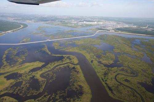 Aerial view of New Orleans surge barrier