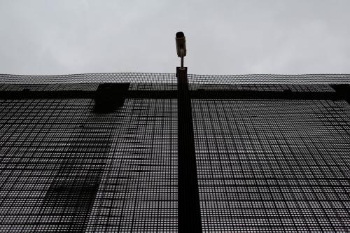 A surveillance camera is pictured atop the border fence separating the United States and Mexico in El Paso, U.S. January 17, 2017.