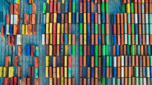 Drone images of The Port of Thessaloniki one of the Largest Greek seaports with annual traffic capacity of 16 million tonnes.