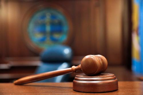 A gavel and a block is pictured on the judge's bench in this illustration picture taken in the Sussex County Court of Chancery in Georgetown, Delaware, U.S., on June 9, 2021.