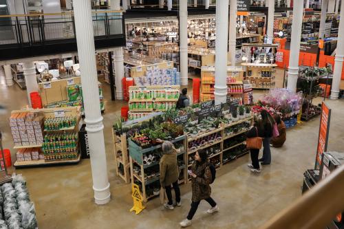 People shop at a Home Depot store in Manhattan in New York City, U.S., February 25, 2025.