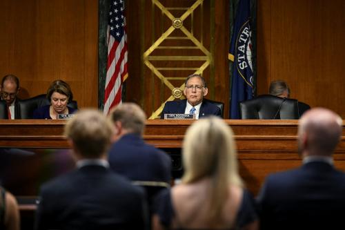 U.S. Senators John Boozman (R-Ariz.) and Amy Klobuchar (D-Minn.) attend the confirmation hearing before the Senate Agriculture, Nutrition and Forestry Committee of Brian Quintenz, U.S. President Donald Trump's nominee to lead the Commodity Futures Trading Commission (CFTC), on Capitol Hill in Washington, D.C., U.S., on June 10, 2025.