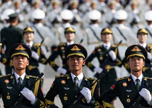 Soldiers of the People's Liberation Army (PLA) of China attend a training ahead of a military parade to mark the 80th anniversary of the end of World War Two, in Beijing, China, August 20, 2025.