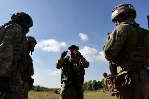 Recruits of the 65th Separate Mechanized Brigade of the Ukrainian Armed Forces attend a military drill near a frontline, amid Russia's attack on Ukraine, in Zaporizhzhia region, Ukraine August 25, 2025.