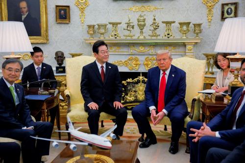 U.S. President Donald Trump meets with South Korean President Lee Jae Myung at the Oval Office, at the White House, in Washington, D.C., U.S., August 25, 2025.