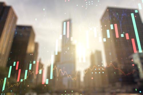 Double,Exposure,Of,Abstract,Financial,Diagram,On,Office,Buildings,Background,