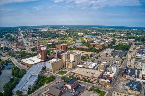 Aerial View of Downtown Flint, Michigan in Summer