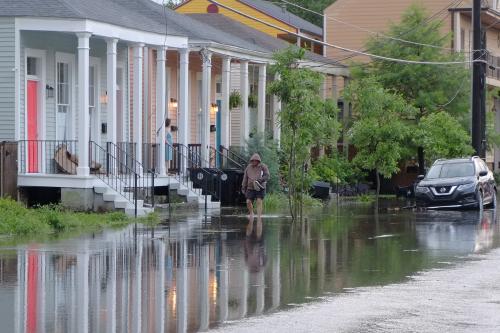 New Orleans, Louisiana - May 12th 2019: street flooding in Central City New Orleans