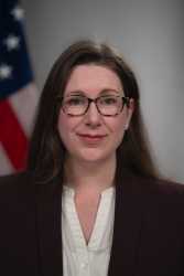 Samantha Silverberg poses for an official commissioned officer portrait Tuesday, March 12, 2024, in the Eisenhower Executive Office Building at the White House. (Official White House Photo by Abe McNatt)