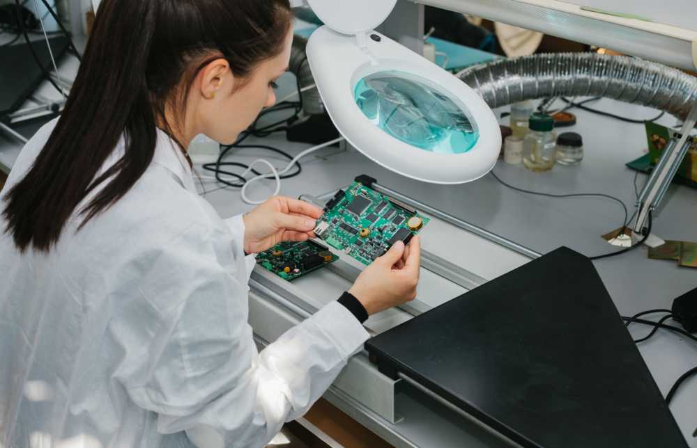 A person holding a computer motherboard.