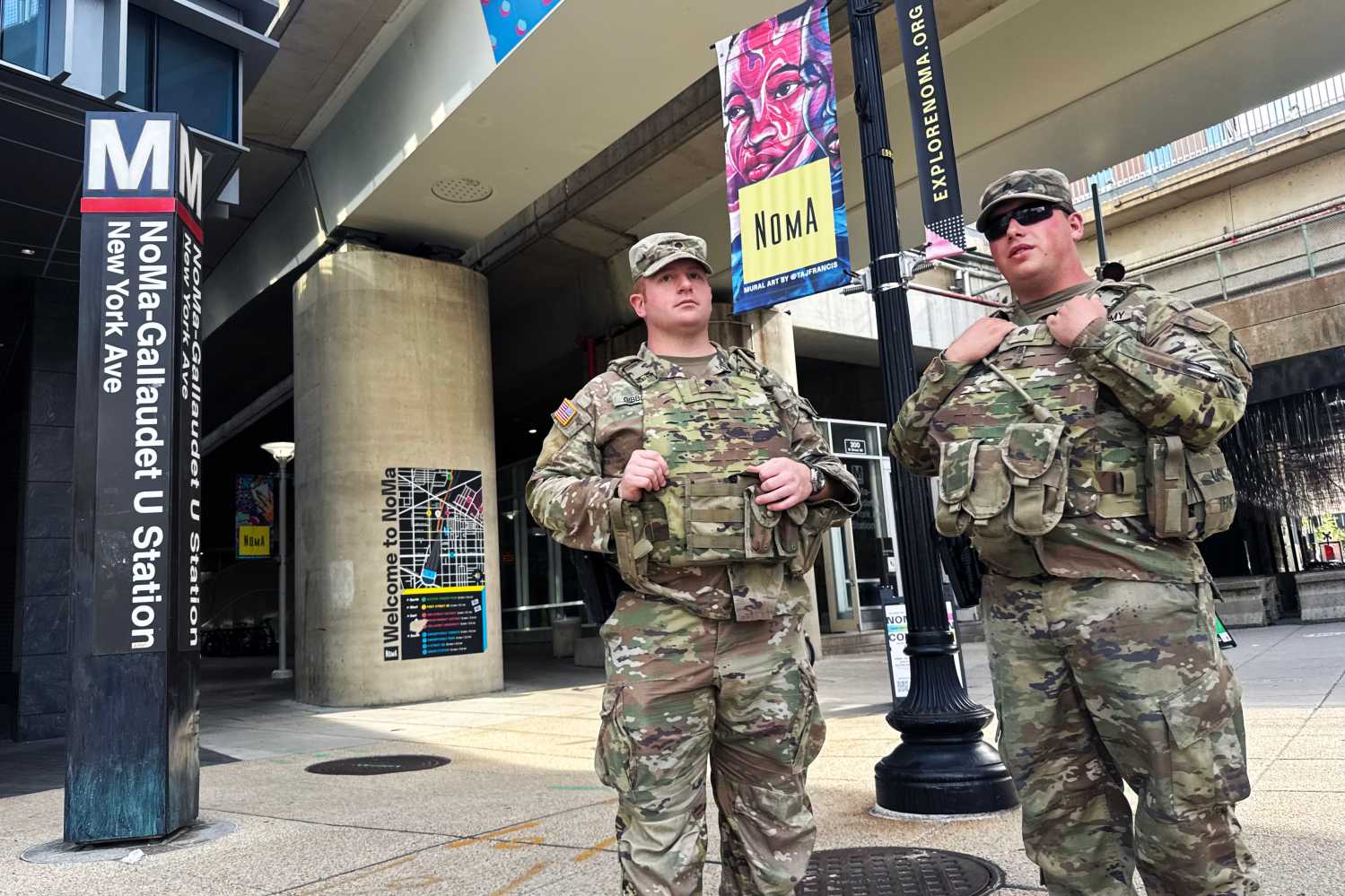 National Guard troops are seen in the NoMa neighborhood of Washington, D.C.