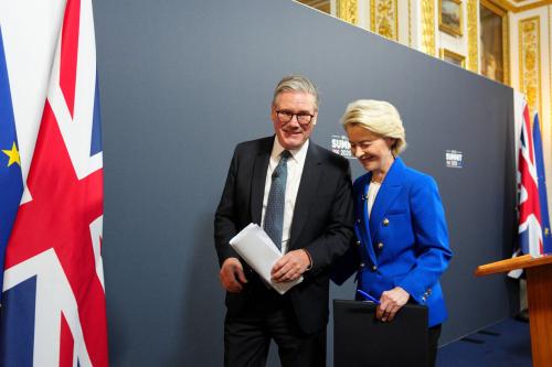 Britain's Prime Minister Keir Starmer and President of the European Commission, Ursula von der Leyen attend a press conference at the UK-EU summit at Lancaster House on May 19, 2025 in London, England.