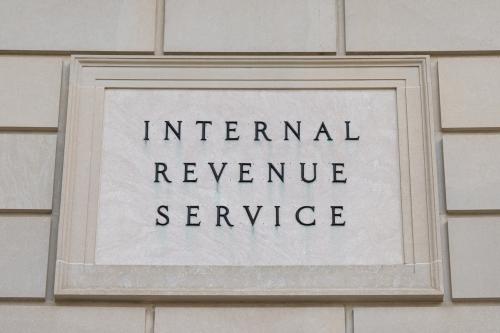 An Internal Revenue Service sign is seen outside the IRS in Washington on Thursday, August 7, 2025.