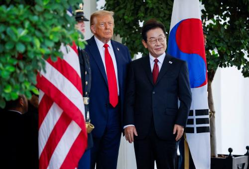 U.S. President Donald Trump welcomes South Korean President Lee Jae Myung at the White House in Washington, D.C., U.S., August 25, 2025.