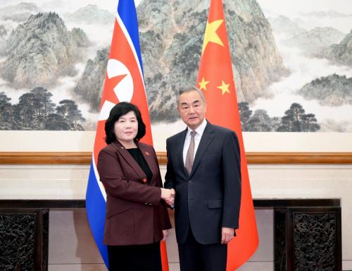 Chinese Foreign Minister Wang Yi meets North Korea's Foreign Minister Choe Son Hui in Beijing, China, in this handout image obtained by Reuters on September 29, 2025.