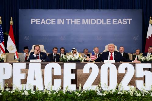 U.S. President Donald Trump speaks next to Egyptian President Abdel Fattah el-Sisi as they atttend the official signing of the first phase of the Gaza ceasefire agreement between Israel and Hamas, in Sharm El-Sheikh, Egypt, October 13, 2025.