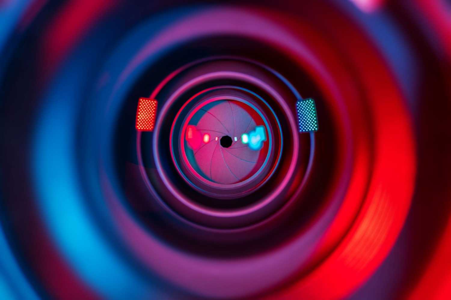 Red and blue abstract lens close-up