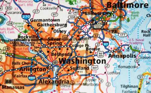 Map view of Washington, D.C., and surrounding area