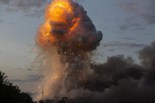 Explosion and fire in firework warehouses