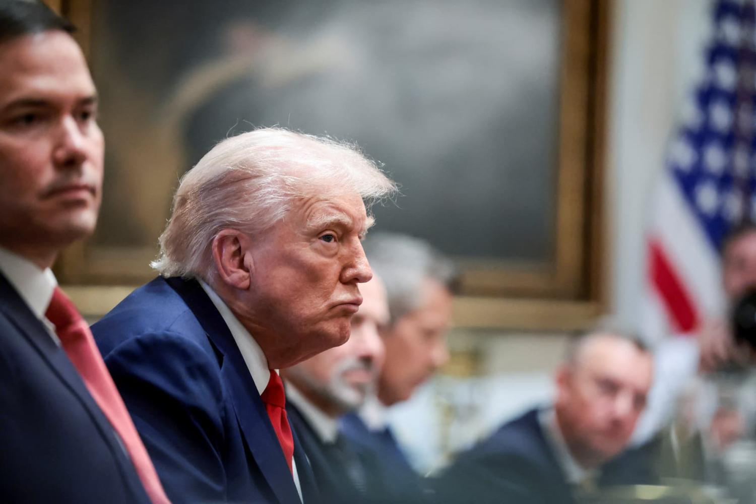 U.S. President Donald Trump and Secretary of State Marco Rubio attend a Cabinet meeting at the White House, in Washington, D.C., U.S., on Oct. 9, 2025. REUTERS/Evelyn Hockstein