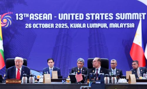 Malaysia's Prime Minister Anwar Ibrahim looks on as U.S. President Donald Trump speaks at the 47th Association of Southeast Asian Nations (ASEAN) summit in Kuala Lumpur, Malaysia, October 26, 2025.