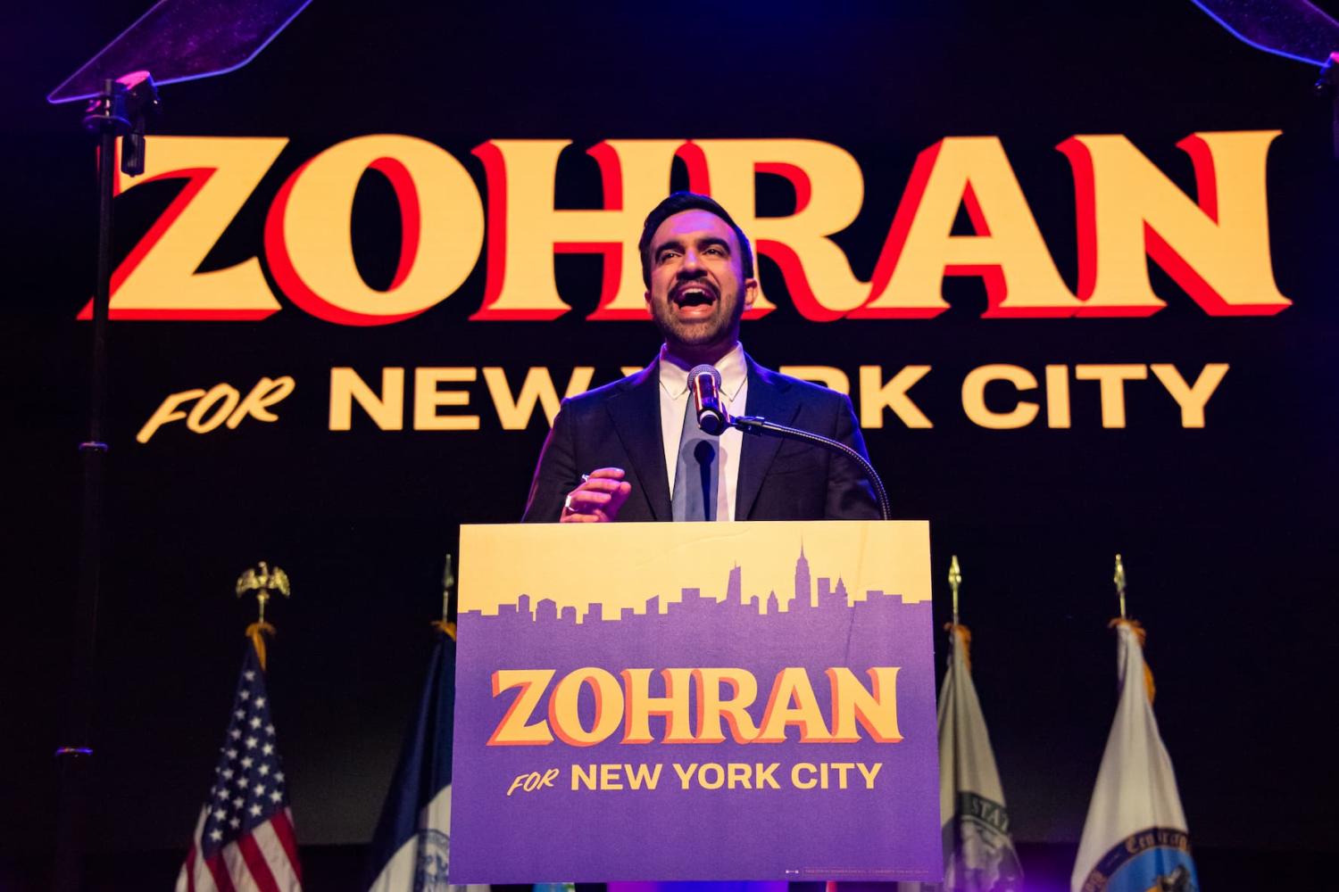 Zohran Mamdani, New York City mayoral candidate, during an election night event at The Brooklyn Paramount Theater in the Brooklyn borough of New York, US, on Tuesday, Nov. 4, 2025. Mamdani won a historic victory to become the city's 111th mayor defeating independent mayoral candidate Andrew Cuomo and Republican mayoral candidate Curtis Sliwa. (Photo by Neil Constantine/NurPhoto)NO USE FRAN