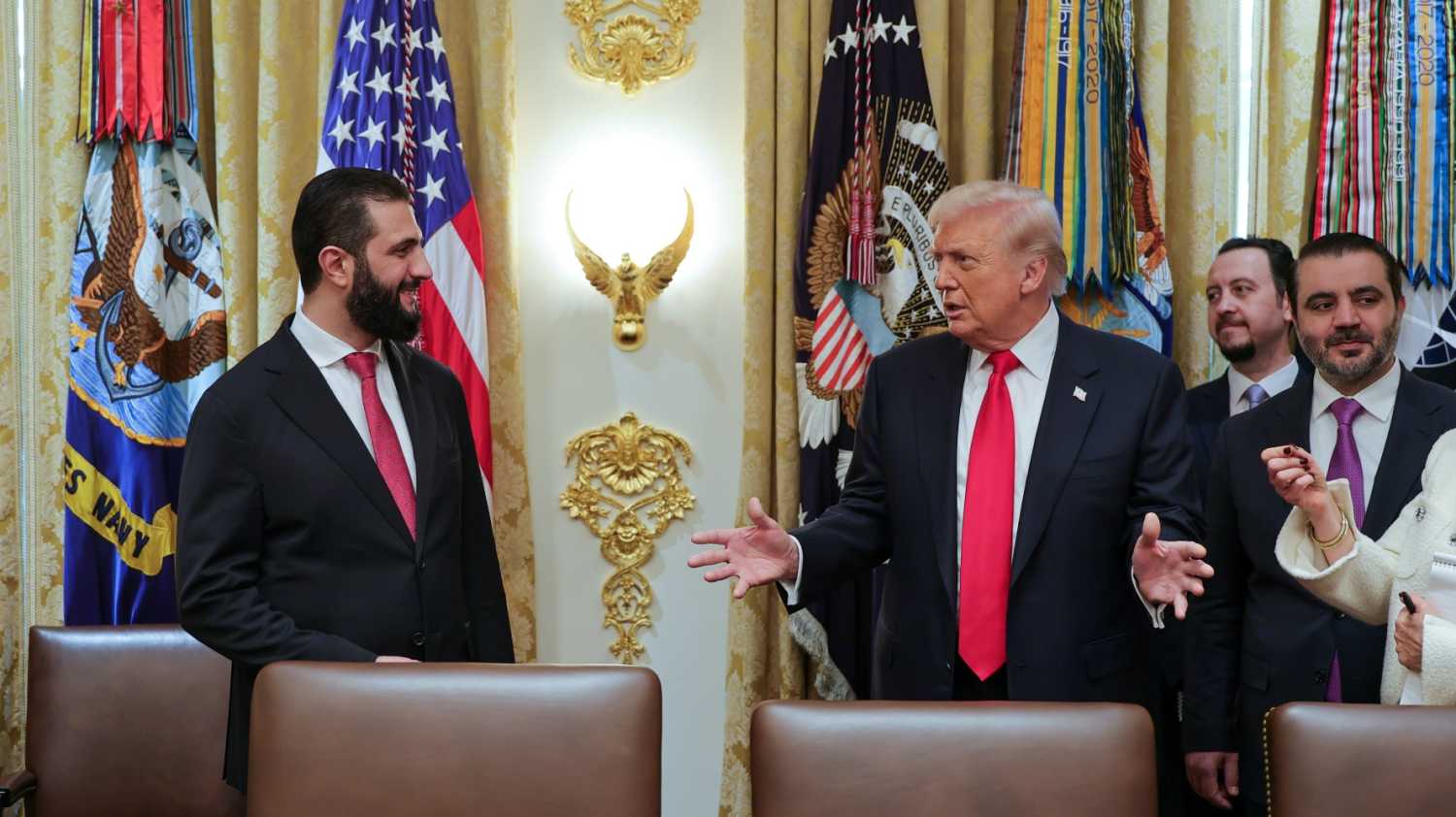 Syria President Ahmed Al-Sharaa is received by U.S President Donald Trump at the White House on an official visit to the United States of America on Monday Nov 10, 2025.