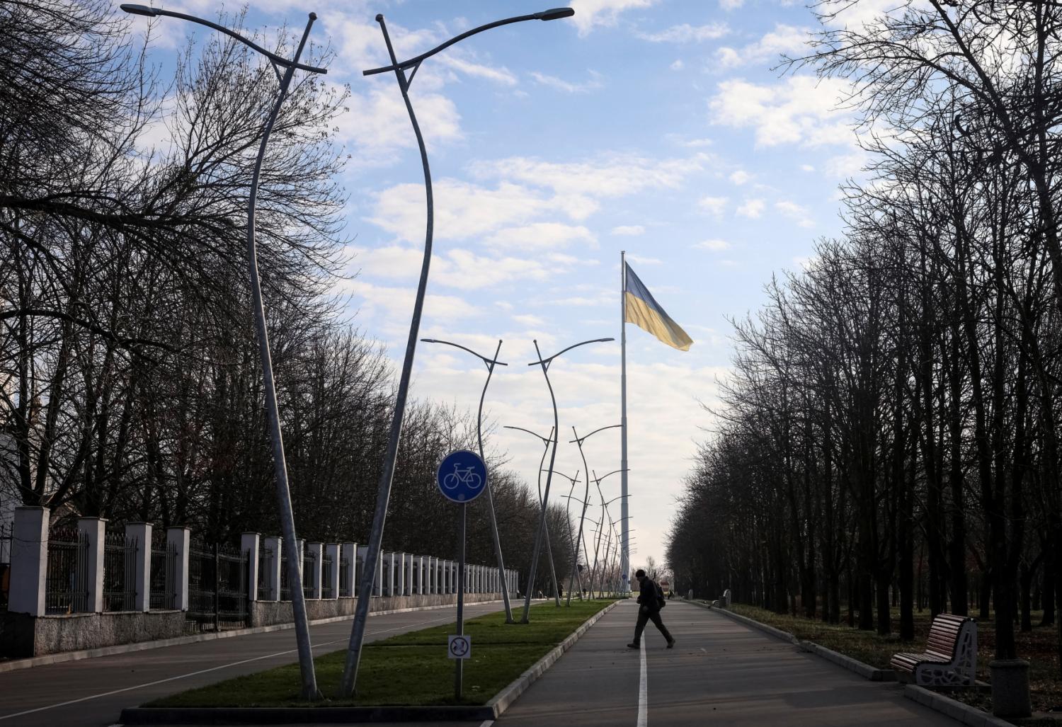 A man walks in the city centre, amid Russia's attack on Ukraine, in Kramatorsk, Donetsk region, Ukraine, November 26, 2025.