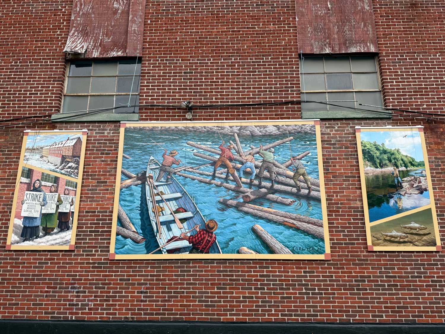 A mural depicting workers, Skowhegan, Maine