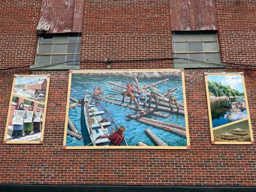 A mural depicting workers, Skowhegan, Maine