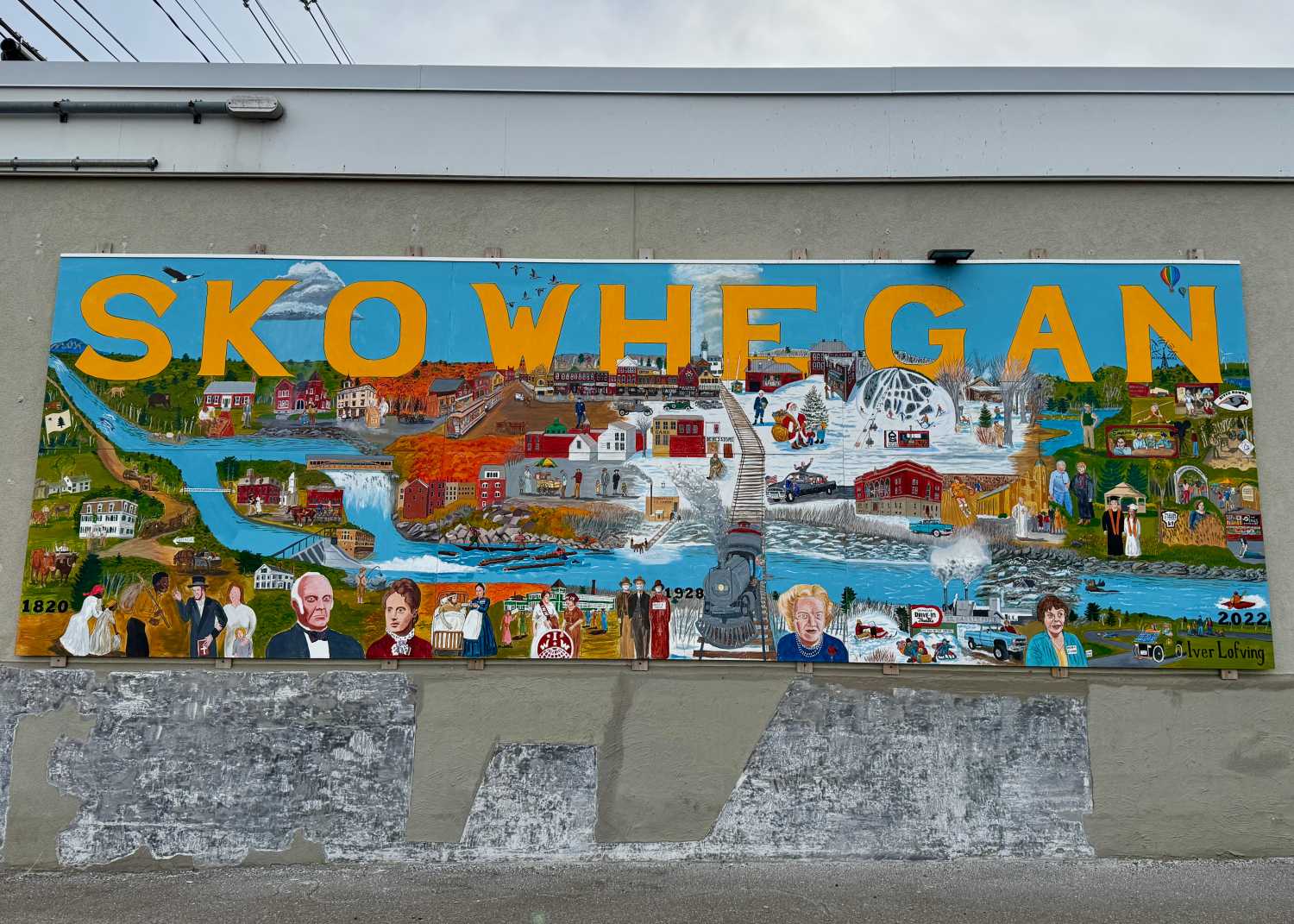 A mural depicting Skowhegan, Maine