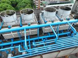 Cooling towers for an AI high-performance computing (HPC) data center.