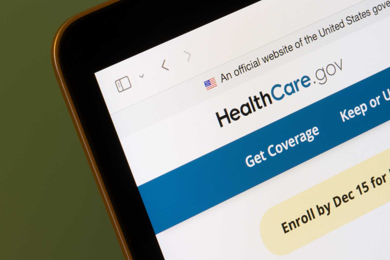 Screenshot of Healthcare dot gov website