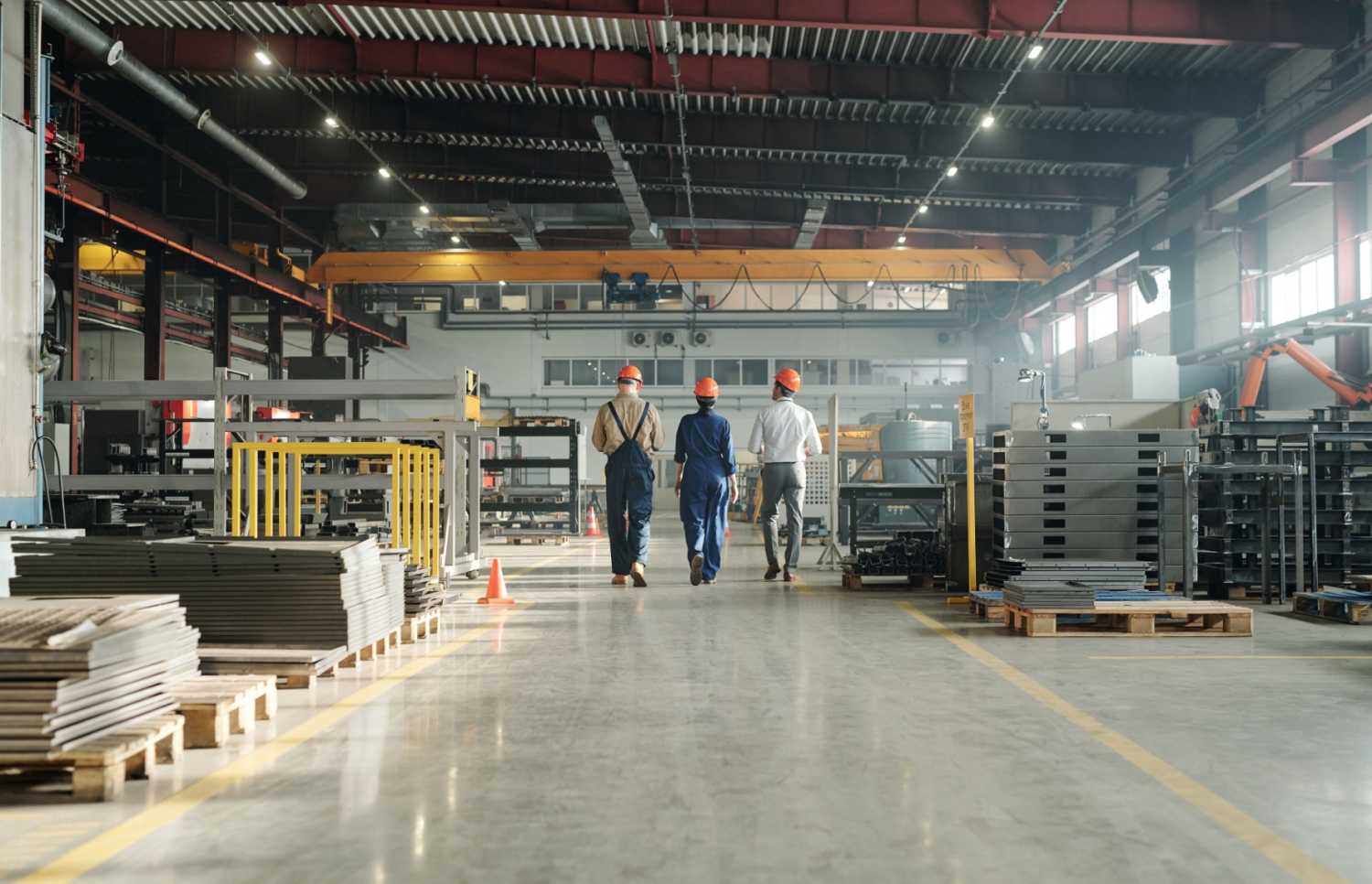 Engineers in a warehouse.
