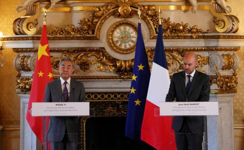 Chinese Foreign Minister Wang Yi and French Minister for Europe and Foreign Affairs Jean-Noel Barrot attend a press conference at the foreign ministry in Paris, France July 4, 2025.