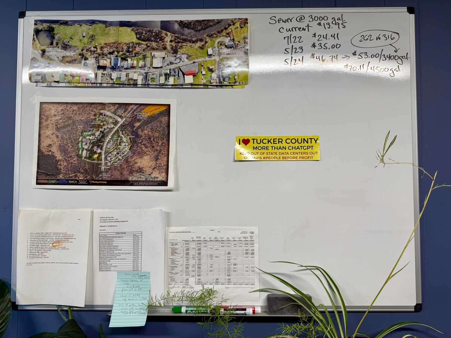 White board in Mayor's office, Davis, West Virginia.