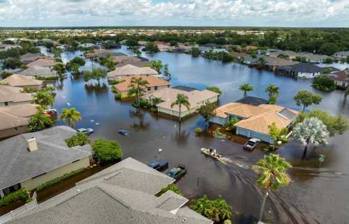 A neighborhood flooding after Hurricane Debbie hit Florida.