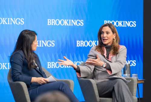 Brookings scholar Marcela Escobari and Congresswoman María Elvira Salazar during the event's fireside chat.
