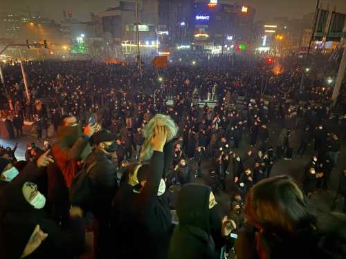 Iranian protesters demonstrate in Tehran, Iran. The nationwide protests started in late December at Tehran's Grand Bazaar in response to worsening economic conditions, before spreading to universities and other cities, with the slogans evolving from economic grievances to political and anti-government demands.