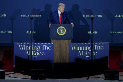 U.S. President Donald Trump speaks during the "Winning the AI Race" summit hosted by All‑In Podcast and Hill & Valley Forum at the Andrew W. Mellon Auditorium on July 23, 2025 in Washington, DC.
