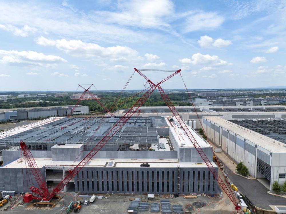 An aerial view of a data center being constructed inside "Data Center Alley" in Ashburn, Virginia. Northern Virginia is the largest data center market in the world. July 04, 2024.