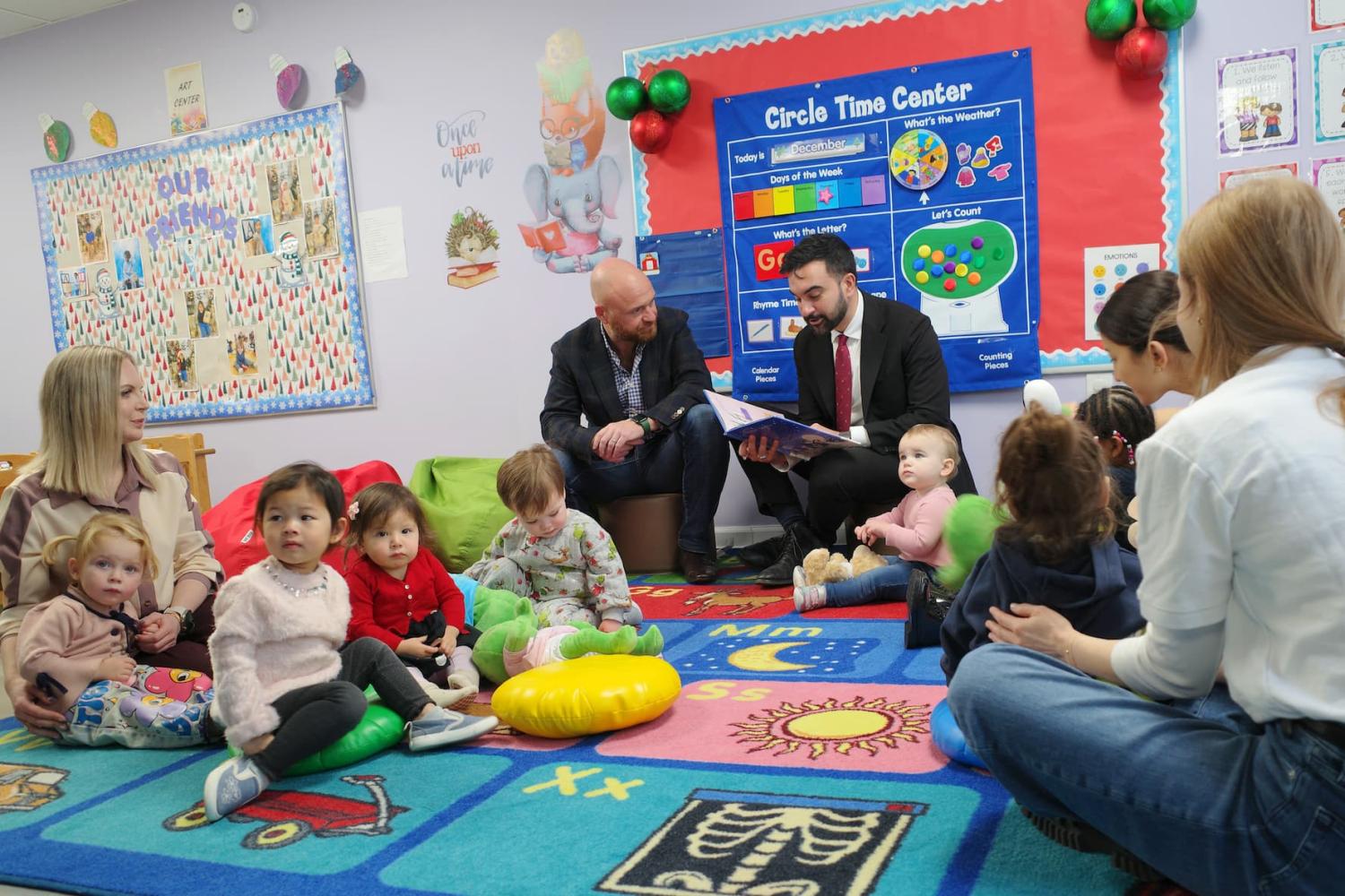 New York City Mayor-elect Zohran Mamdani reads a Christmas book to students at Little Scholars on Dec. 11, 2025, in New York City. Mamdani visited a school and met with educators to speak about the importance of his campaign promise of Universal Child Care after meeting with business leaders to discuss how to fund the child care plan.