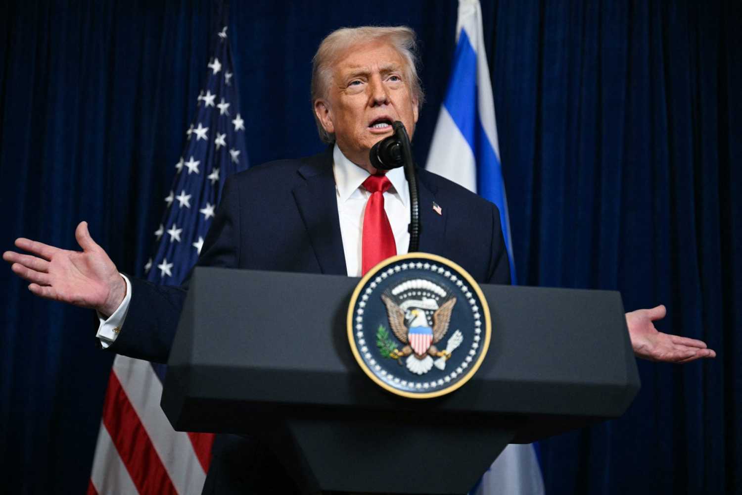 US President Donald Trump speaks during a joint press conference with Israeli Prime Minister Benjamin Netanyahu (off frame) at Trump's Mar-a-Lago residence in Palm Beach, Florida, on December 29, 2025.