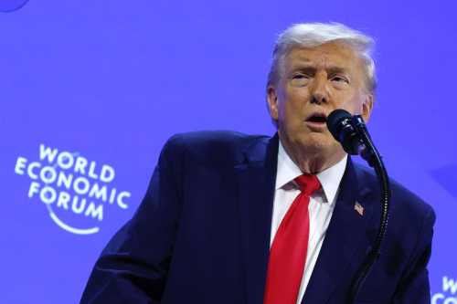 DAVOS, SWITZERLAND - JANUARY 21: U.S. President Donald Trump gives a speech at the World Economic Forum (WEF) on January 21, 2026 in Davos, Switzerland. The annual meeting of political and business leaders comes amid rising tensions between the United States and Europe over a range of issues, including Trump's vow to acquire Greenland, a semi-autonomous Danish territory. (Photo by Chip Somodevilla/Getty Images)