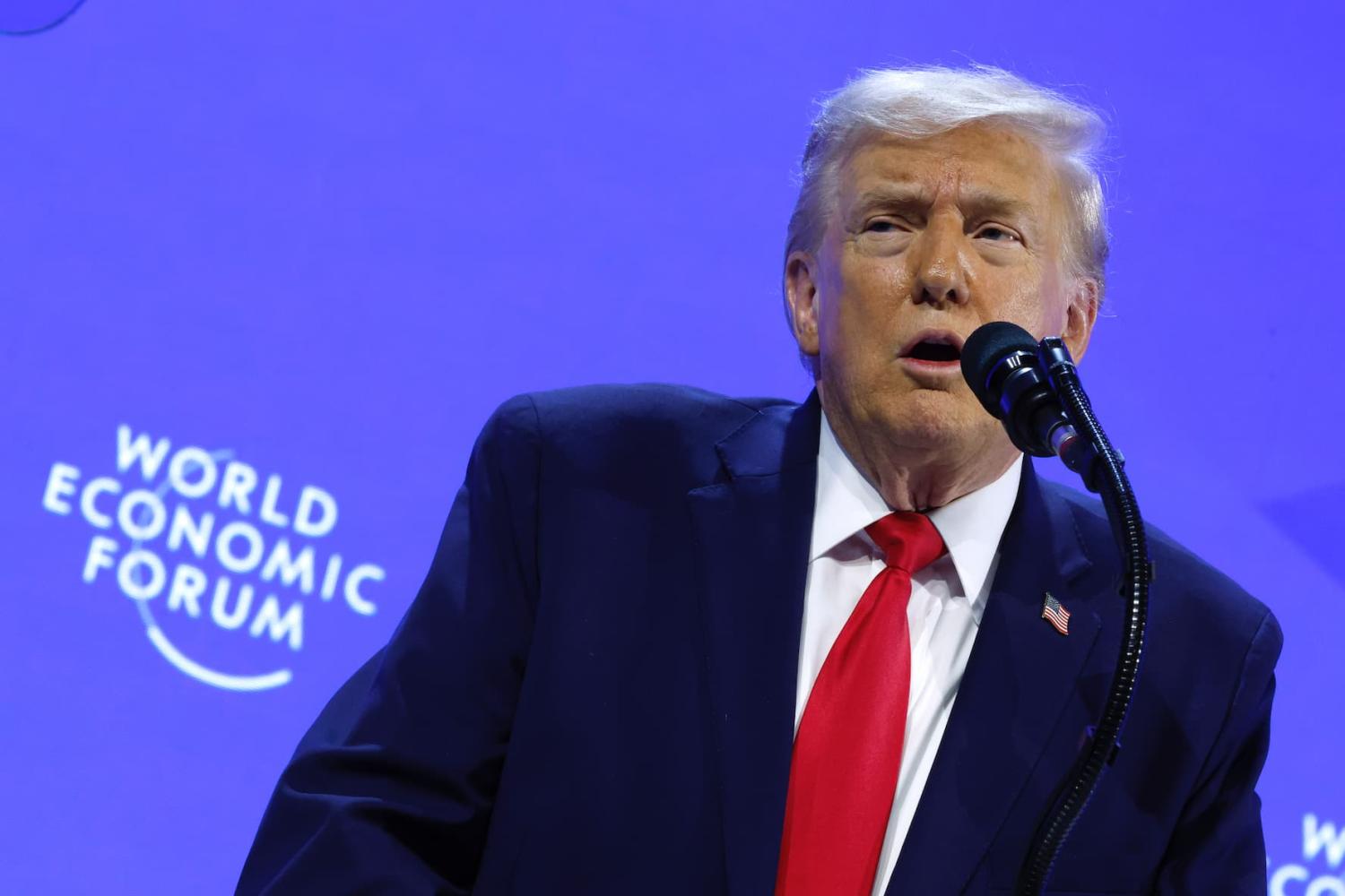 DAVOS, SWITZERLAND - JANUARY 21: U.S. President Donald Trump gives a speech at the World Economic Forum (WEF) on January 21, 2026 in Davos, Switzerland. The annual meeting of political and business leaders comes amid rising tensions between the United States and Europe over a range of issues, including Trump's vow to acquire Greenland, a semi-autonomous Danish territory. (Photo by Chip Somodevilla/Getty Images)