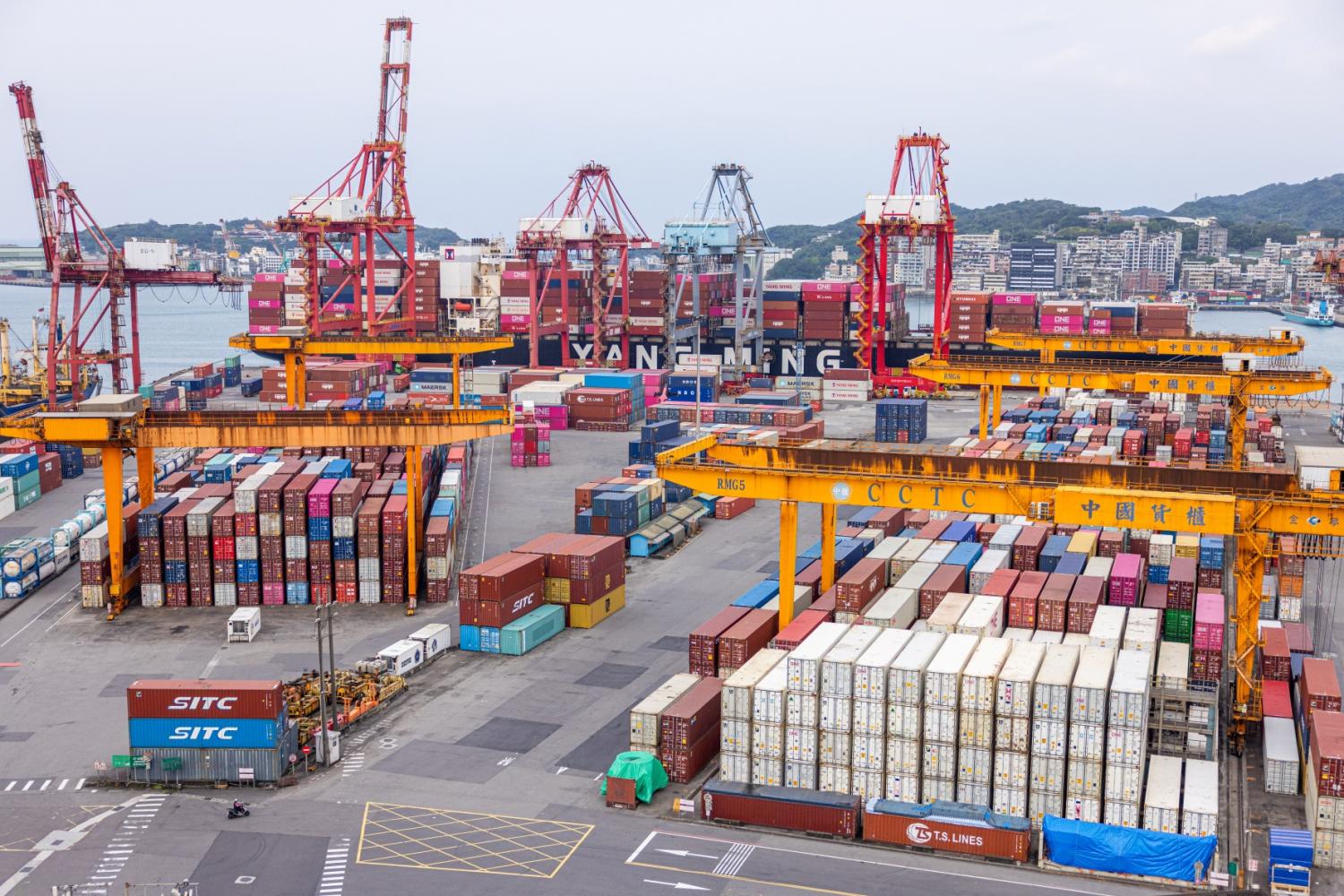 Containers are seen at the Port of Keelung on April 04, 2025 in Keelung, Taiwan.