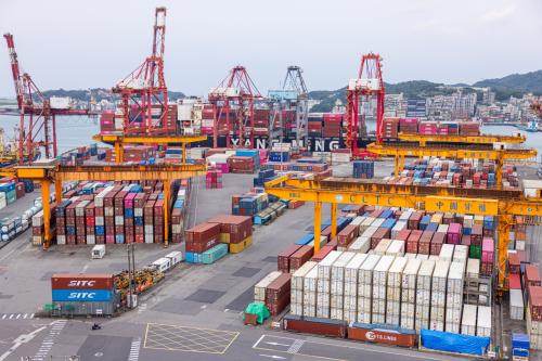 Containers are seen at the Port of Keelung on April 04, 2025 in Keelung, Taiwan.