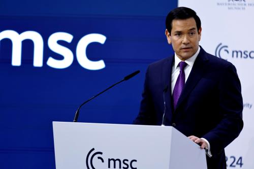 U.S. Secretary of State Marco Rubio delivers a key note speech at the 62nd Munich Security Conference on February 14, 2026 in Munich, Germany.