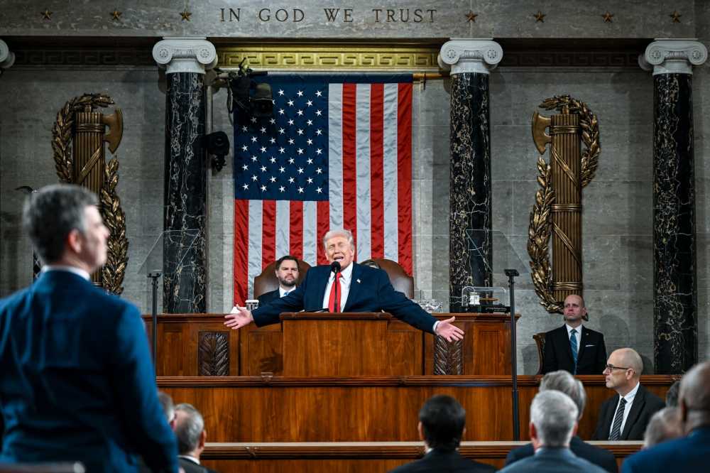 U.S. President Donald Trump delivers the State of the Union address during a joint session of Congress in the House Chamber at the Capitol on Feb. 24, 2026 in Washington, D.C. Trump delivered his address days after the Supreme Court struck down the administration's tariff strategy, and amid a U.S. military buildup in the Persian Gulf threatening Iran.